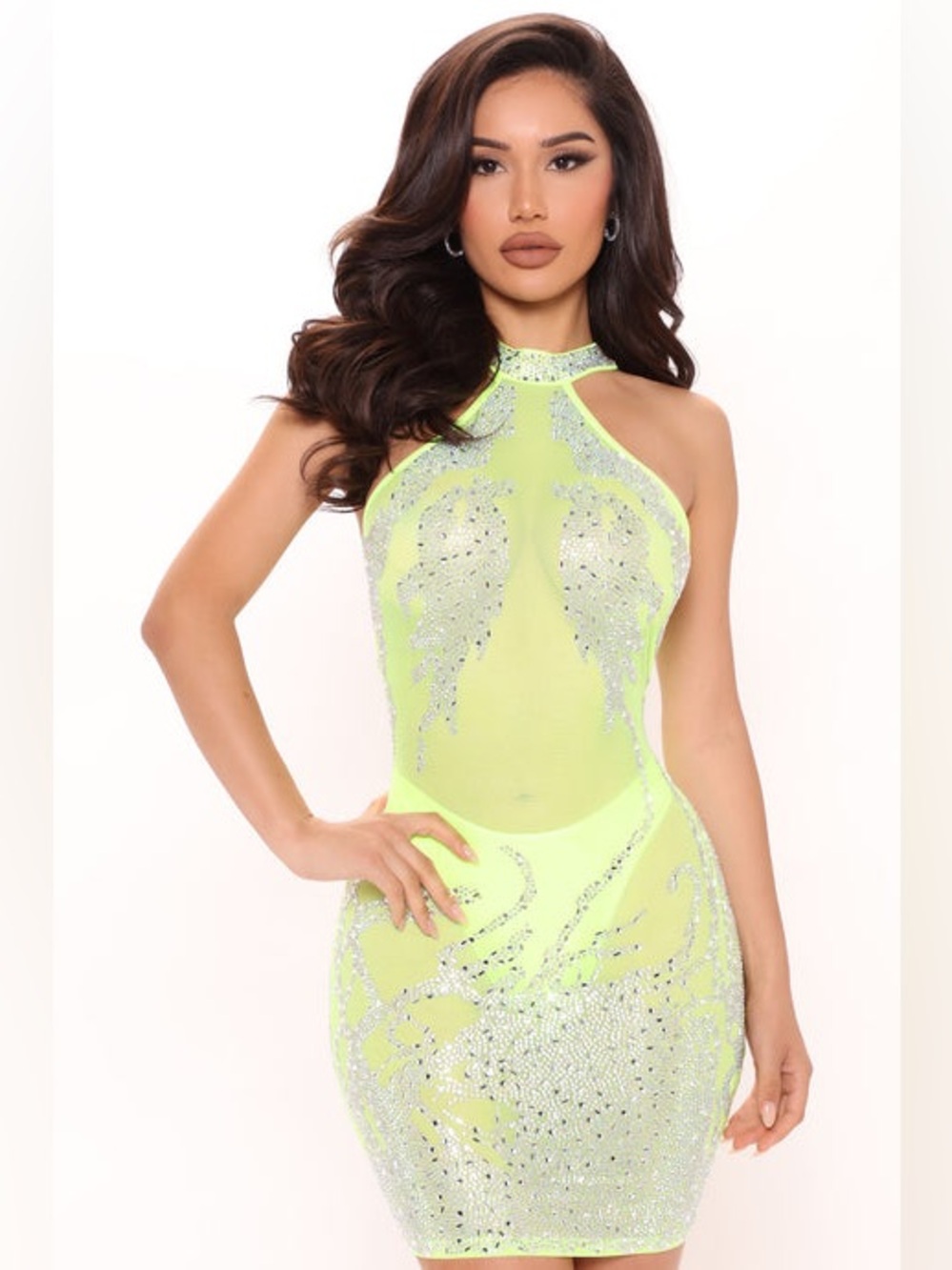 NWT Shimmer Lime 🍋‍🟩 Mesh Bodysuit Mini Dress
